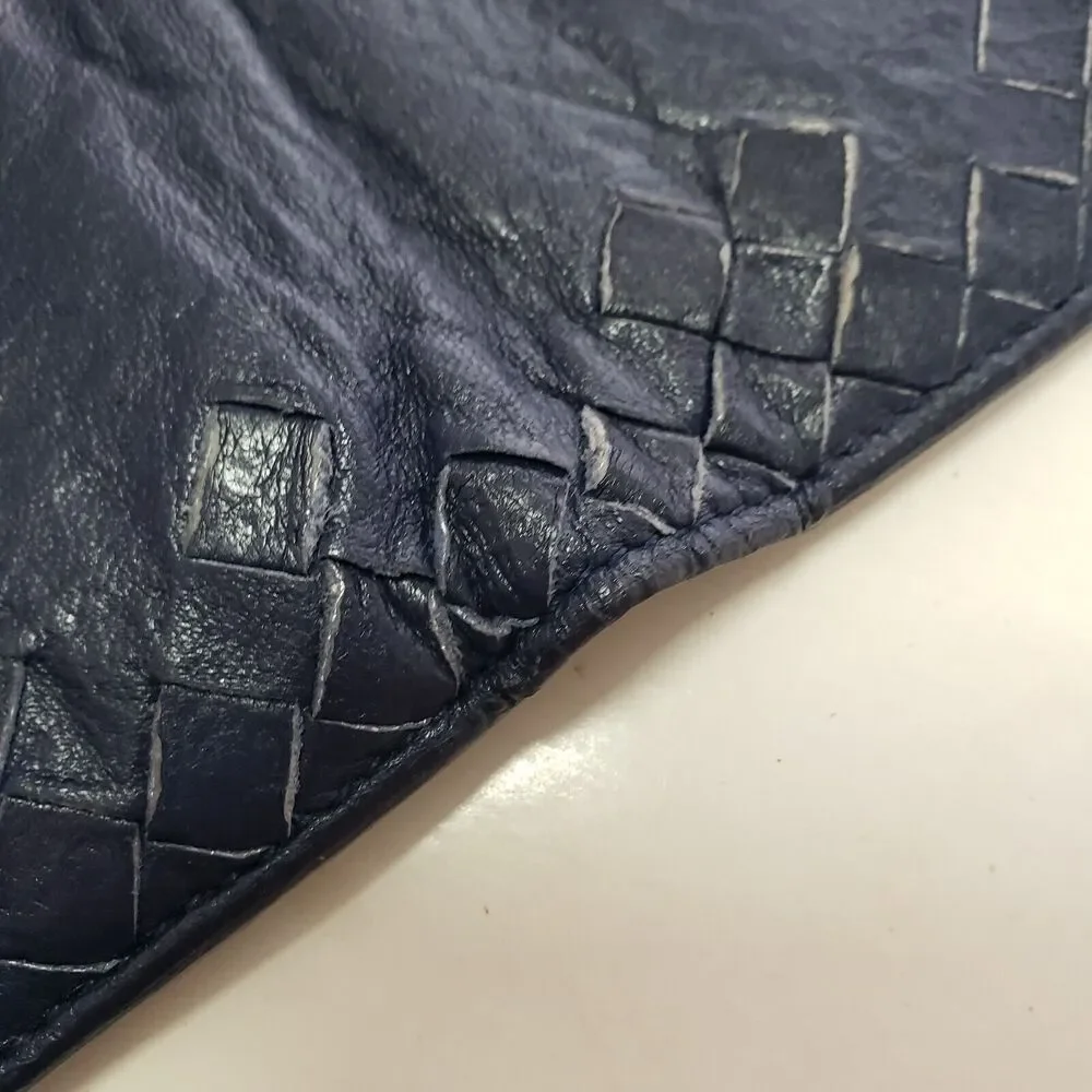 BOTTEGA VENETA Interatiato Woven Blue Leather Bifold Wallet Large Multi Card